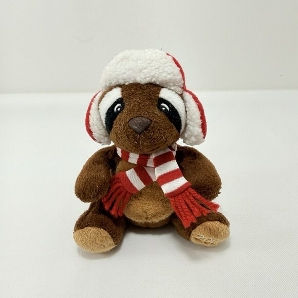 Sears Raccoon Reginald Christmas Plush Toy Winter Scarf Hat Earmuffs Sit Shelf - Picture 1 of 12